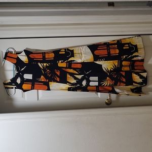Vtg Hukilau Fashion Honolulu Dress S Fall Colors black orange yellow white